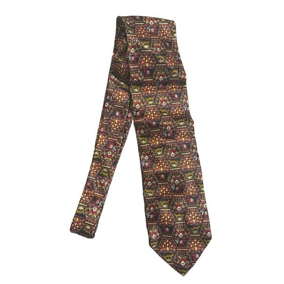 Italo Ferretti Other - Italo Ferretti 100% Silk Tie Animal Crest Checkered Pattern Black Red